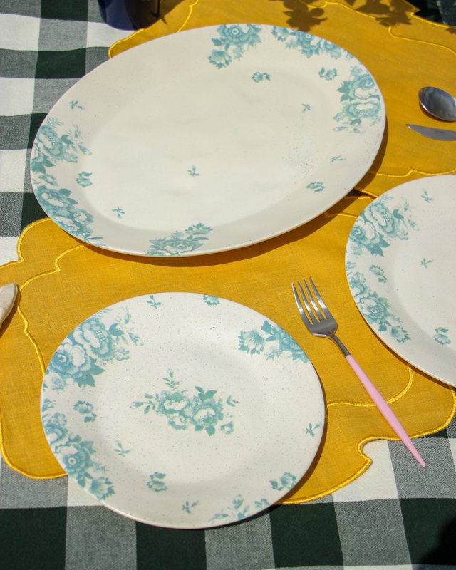 Dessert Plate Vintage Flowers Green
