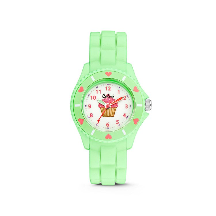Colori Kidz 5-CLK061 Montre Enfant avec Cupcake - Bracelet Silicone - Ø 30 mm - Vert Clair