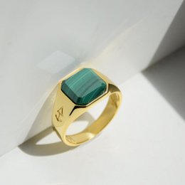 Ring HORUS MALACHITE | 925 silver | gilded