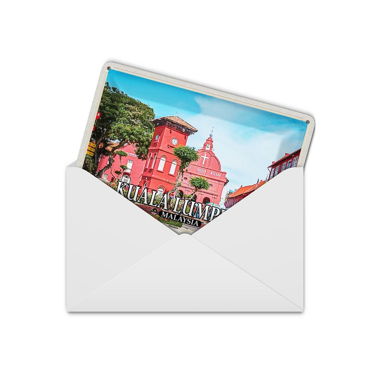 Postal de hojalata de viaje 14x10 cm Kuala Lumpur Malasia Iglesia de la ciudad de Malaca