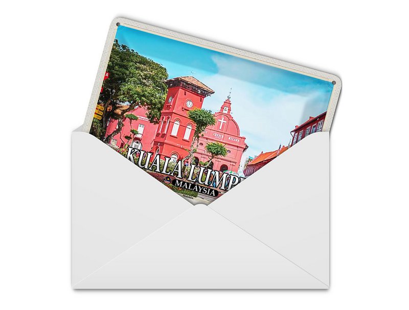 Tin postcard travel 14x10 cm Kuala Lumpur Malaysia Malacca City Church