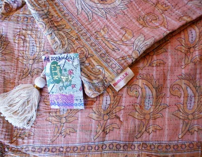 Funda de cojín Vintage Kantha 50x70 cm naranja pastel