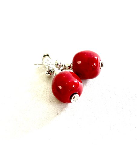 Earring drop round Bright red