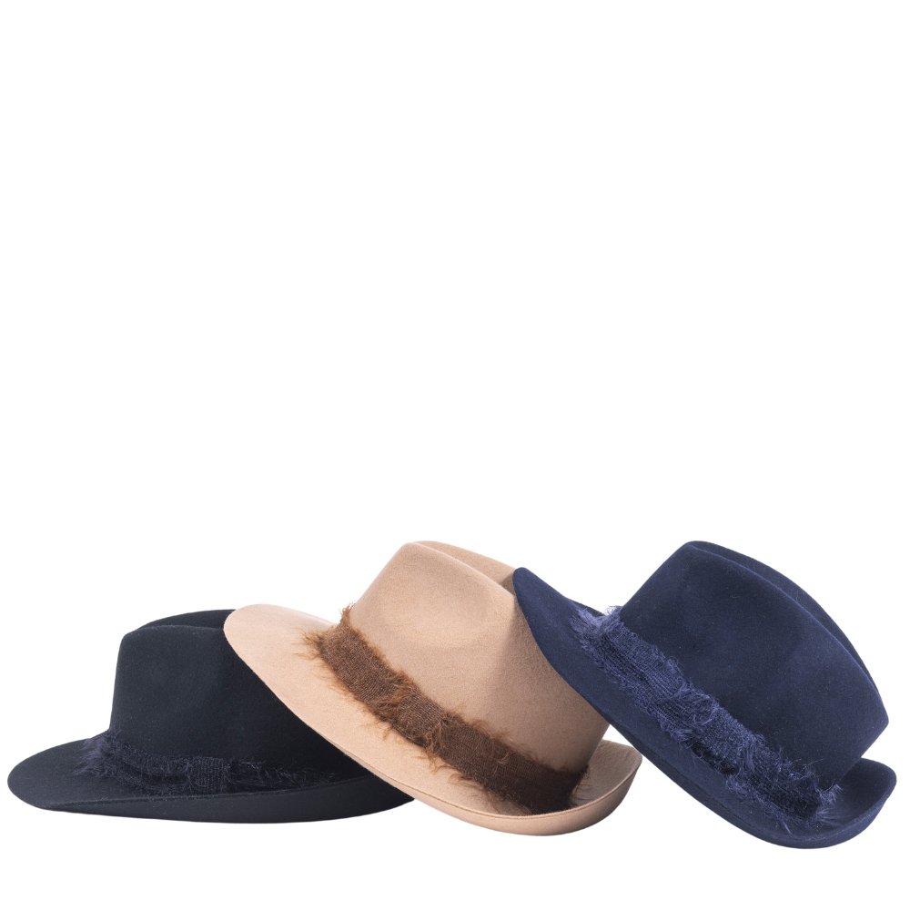 FELT HAT - mohair ribbon, unstitched edge