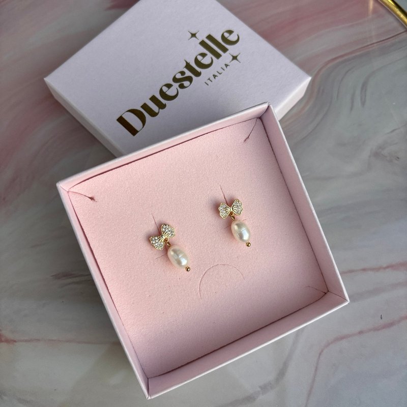 Luna Belle - Gold bow earrings with freshwater pearl – Handmade in Italy