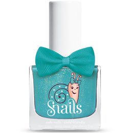 Snails Nail Polish 10,5ml: SPLASH LAGOON, washable. Vibrant teal-colored nail polish with a cute snail design and bow accent. Suitable for nails.
