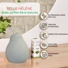 Parfumebrænder - Belle Hélène - Duftende vokssmeltebrænder - Diffuser for æterisk olie og hjemmeduft - Aromaterapi lysestage i træ og keramik