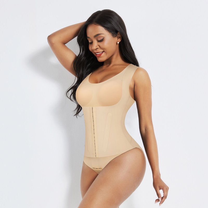 Shapewear 4-in-1 Waist Trainer Corset Bodysuit- Buttoned Tummy Control High Waist with Padded Bra