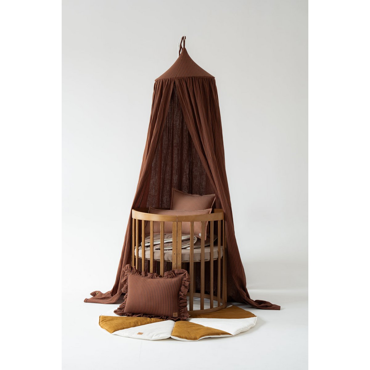 Dosel infantil con volante "rayas marrones"