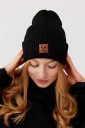 Komplet czapka i komin BRIGID - 100% wełny merino - czarny