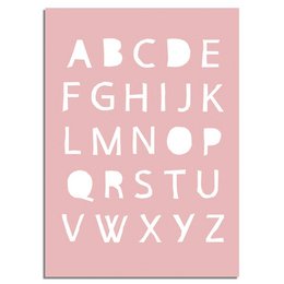 Pink alphabet poster for children's room decor, featuring uppercase letters in a minimalist, modern design.