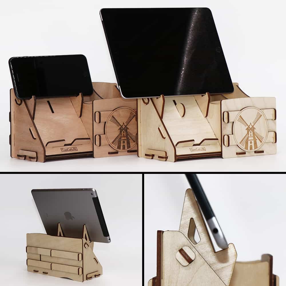 CoolCuts Mill Desk Organizer Including Mobile / Tablet Holder in Brown