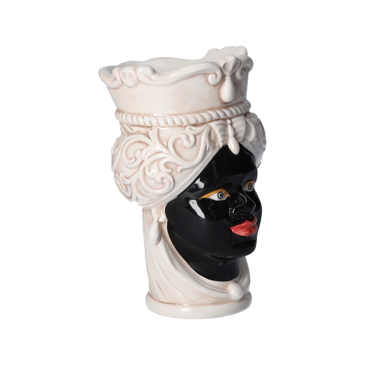 Schwarze antike Frauenkopfvase aus Keramik H 20 x Ø 14 cm (Klein)