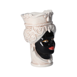 Schwarze antike Frauenkopfvase aus Keramik H 20 x Ø 14 cm (Klein)
