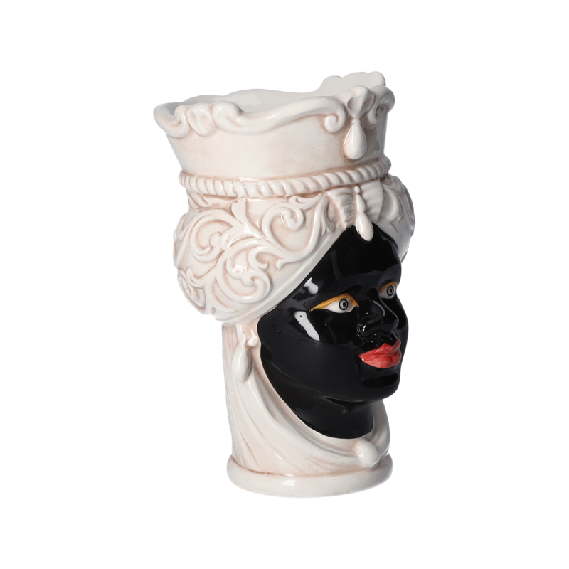 Schwarze antike Frauenkopfvase aus Keramik H 20 x Ø 14 cm (Klein)