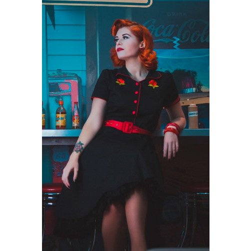 EU Stock Sherry Rockabilly Diner kjole i sort/rød