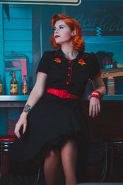 EU Stock Sherry Rockabilly Diner kjole i sort/rød