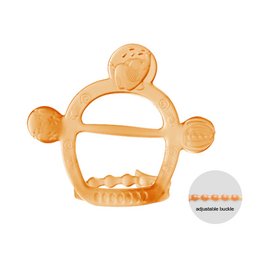 Soft, silicone teether in the shape of a crown with textured surfaces for soothing baby's gums. Made of safe, BPA-free materials.
