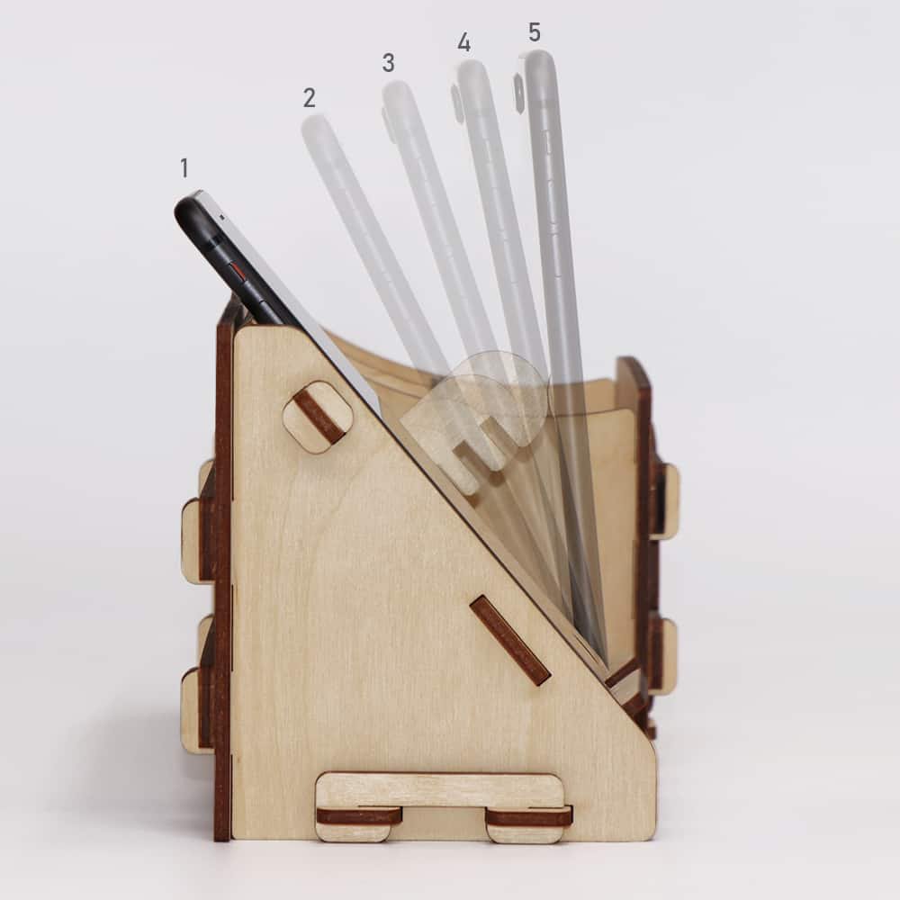 CoolCuts Mill Organizer da scrivania con supporto per cellulare/tablet in legno trasparente