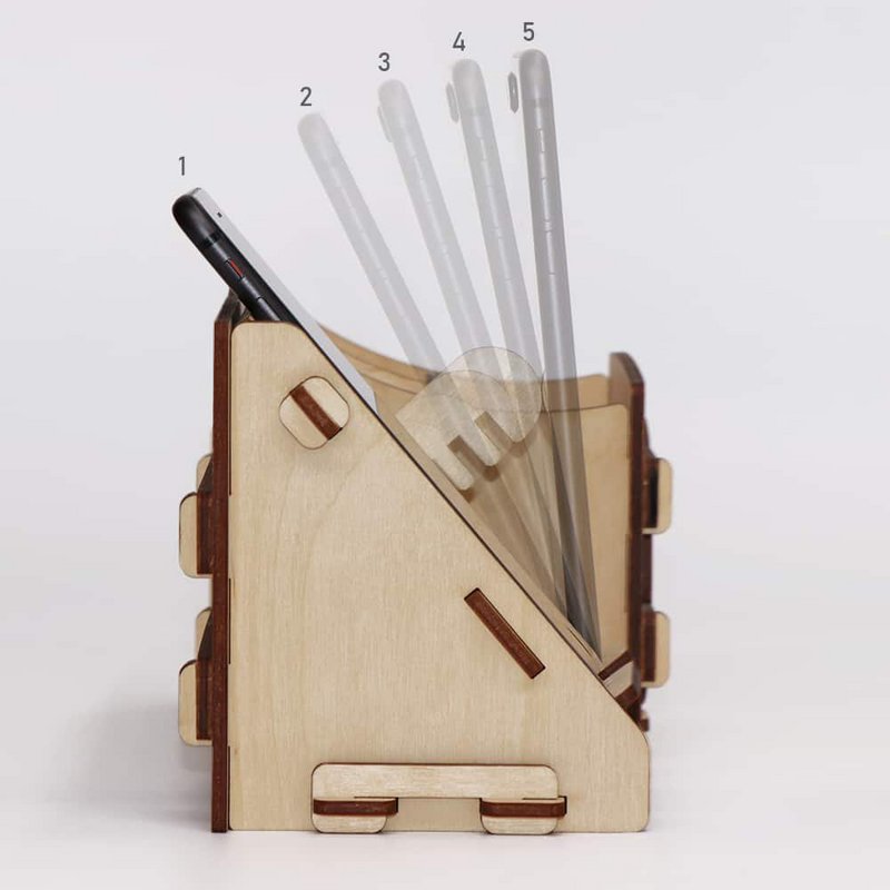Organiseur de bureau CoolCuts Mill comprenant un support pour mobile/tablette en bois transparent