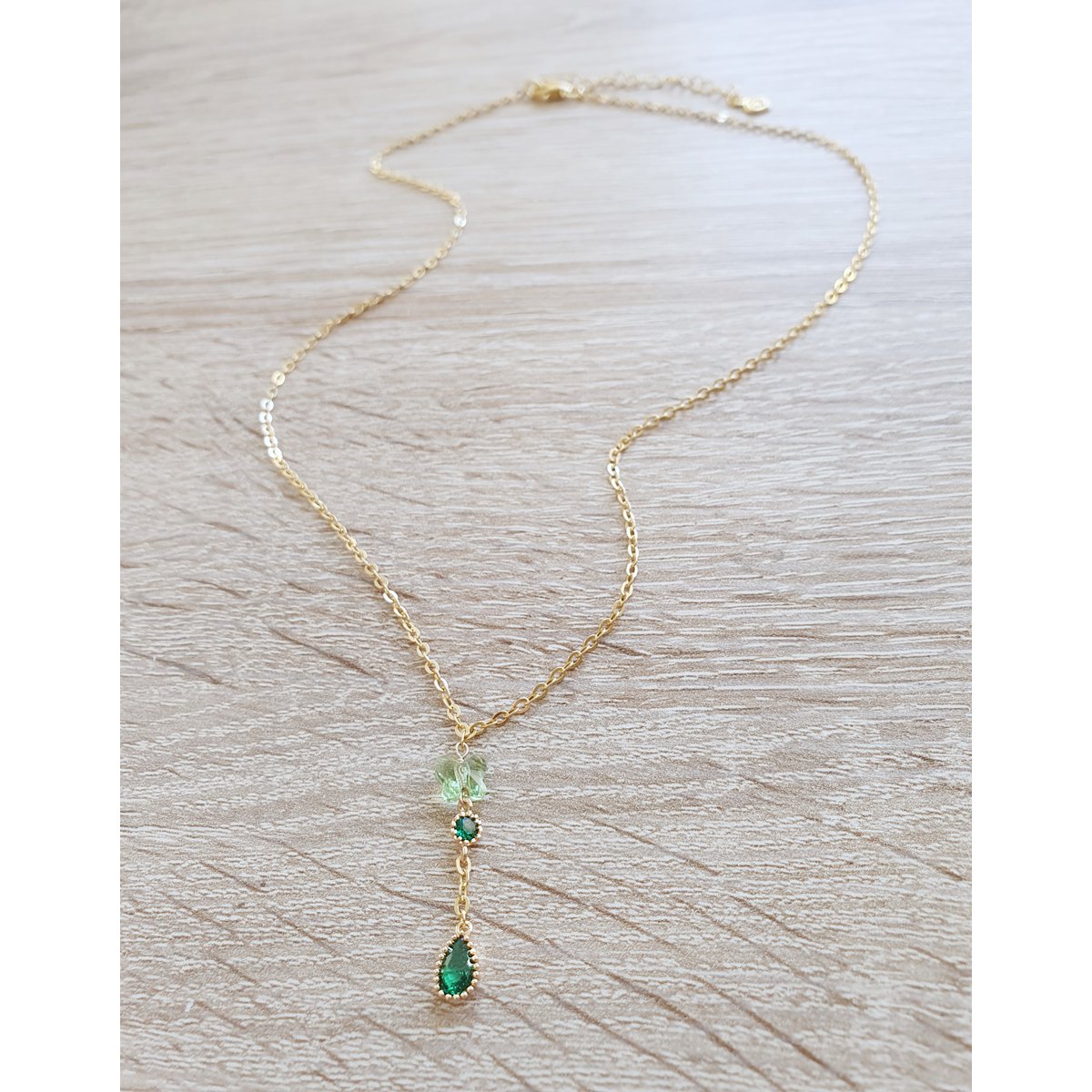 Peridot green crystal butterfly and Emerald drop necklace