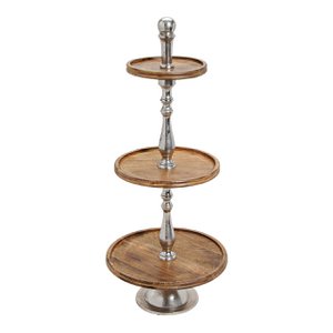 Etagere 3 mangohout / metaal 97cm H, 26.34.45cm Ø