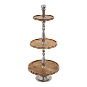Etagere 3 mangohout / metaal 97cm H, 26.34.45cm Ø