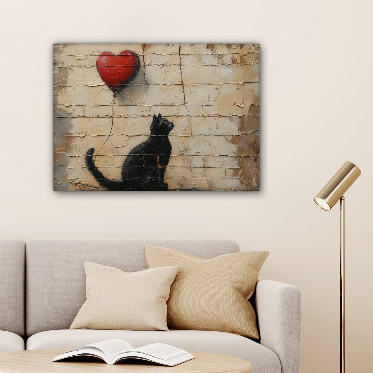Leinwand Malerei - Wanddekoration Katze - Graffiti - Ballon - Street Art - Zusammenfassung - Wanddekoration Wohnzimmer - Raumdekoration modern - abstrakte Gemälde