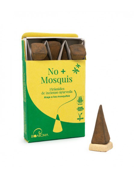 Nein+Mosquis BIOAROMA Pyramide. 10 Stück und inklusive Keramikträger. ICEA-Zertifikat. Ayurveda. Fairer Handel. Null Abfall.