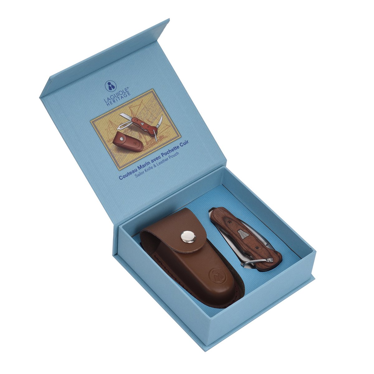 Couteau Pliant de Marin - Coffret cadeau - Couteau Multifonctions - Livré avec un étui en cuir