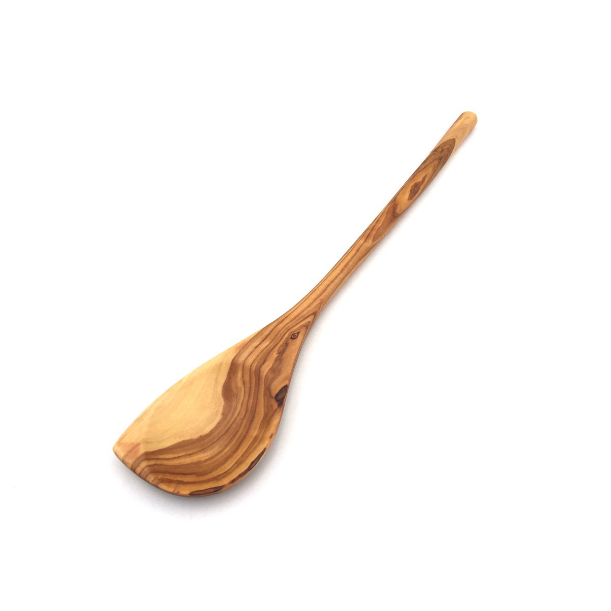Cuchara de cocina con mango puntiagudo y redondo de madera de olivo