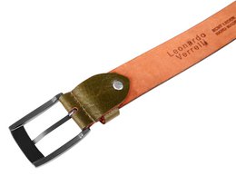 Leonardo Verrelli Echtleder Gürtel, dunkelgrün, kürzbar, 130 cm