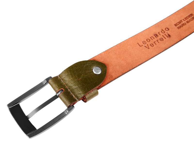 Leonardo Verrelli Echtleder Gürtel, dunkelgrün, kürzbar, 130 cm