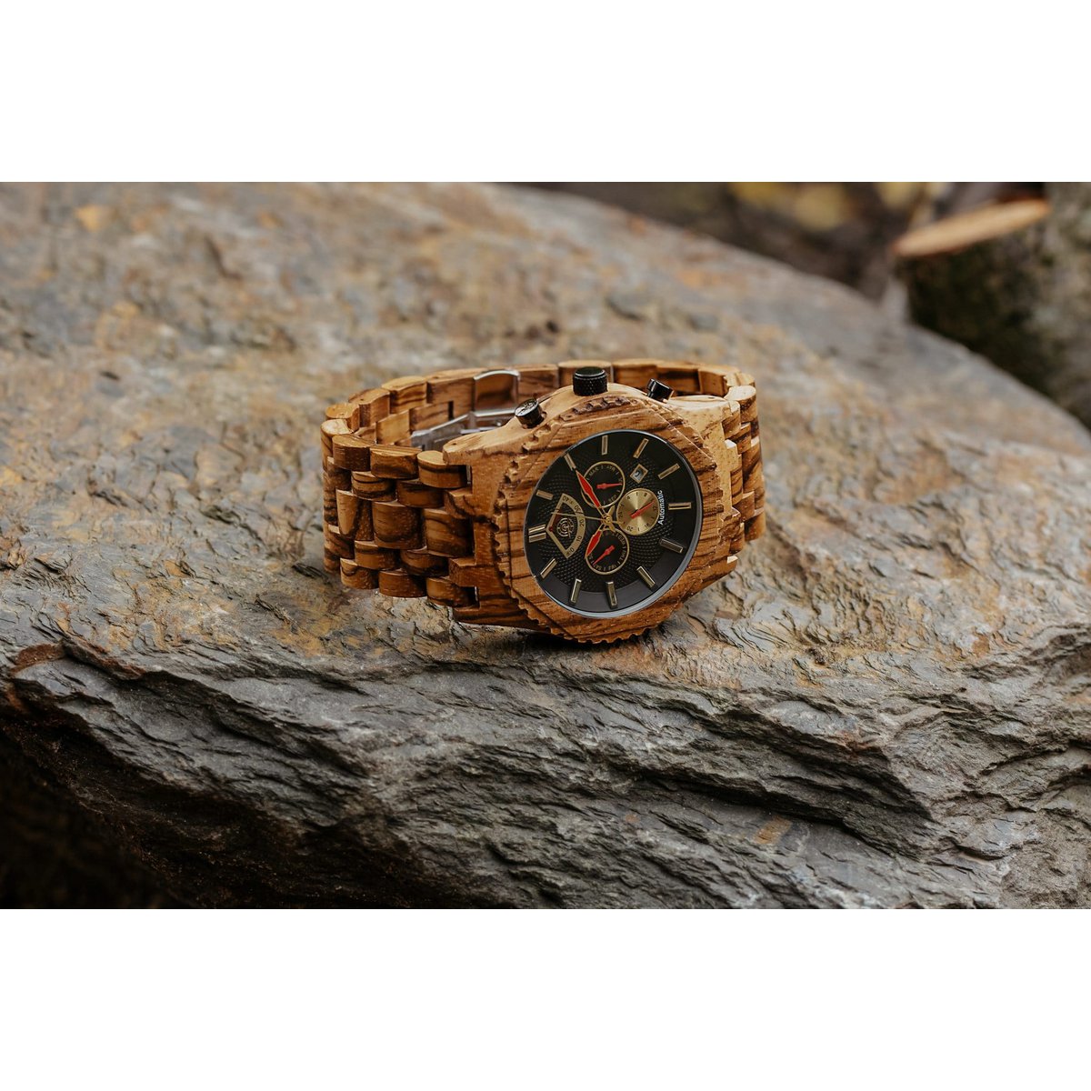 Greenwatch | extrem | Automatische Holzuhr | Zebrano
