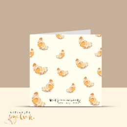 Greeting card with a pattern of cute cartoon chicks in shades of orange and yellow on a light background. The card is for a friendship occasion.