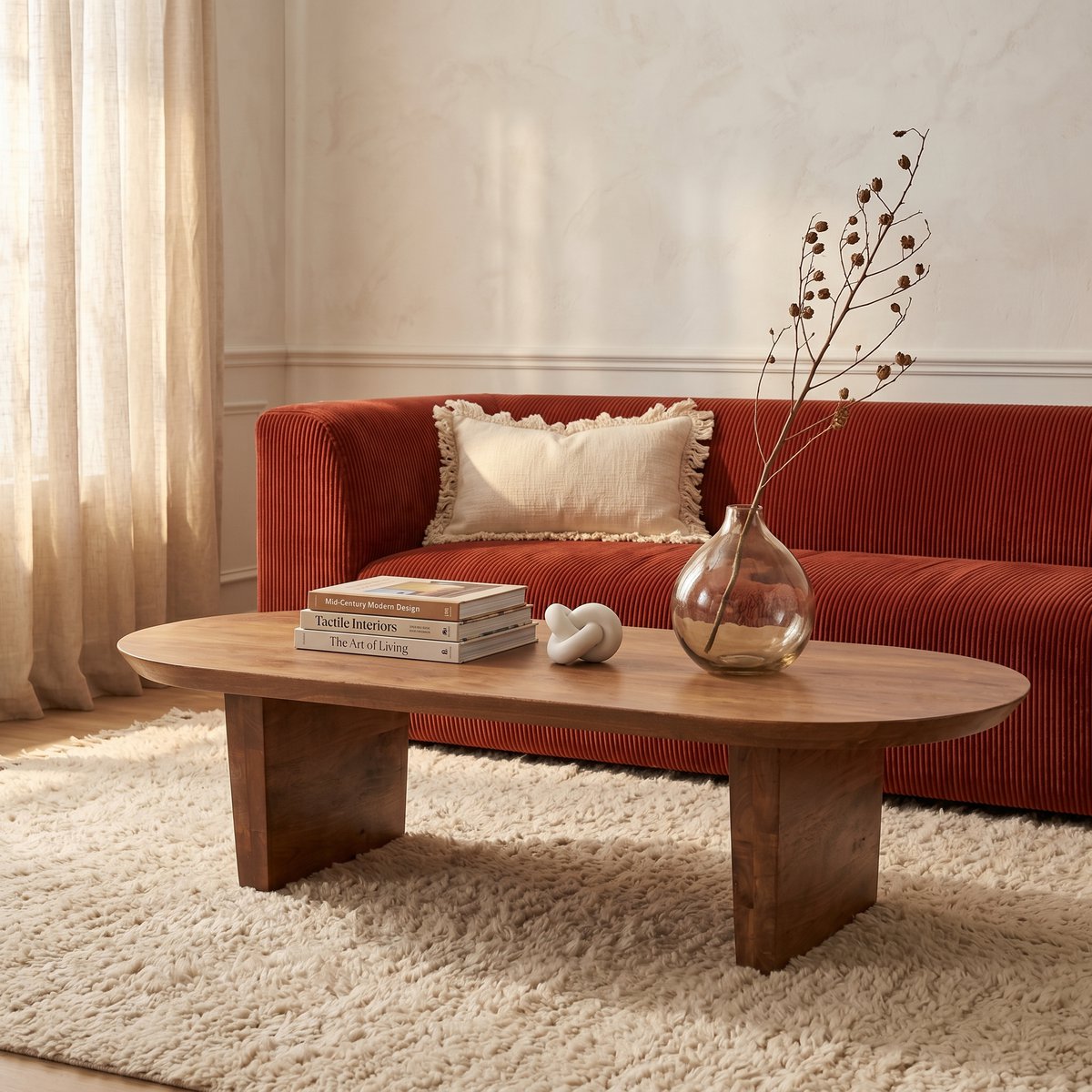 Bullnose mangohouten salontafel bruin - 140x60x35 cm