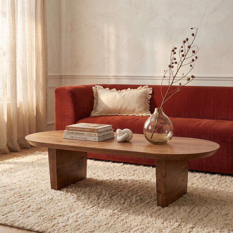 Bullnose mangotræ sofabord brun - 140x60x35 cm