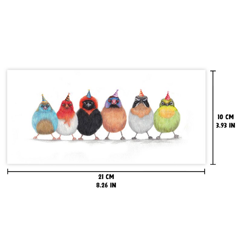 Cute Party Birds - Birthday Card - 21x10cm