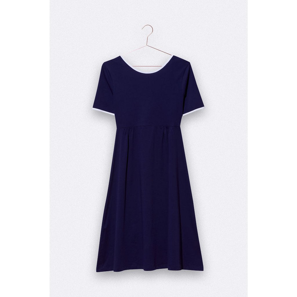 Enea jurk in violetblauw met witte bies voor dames