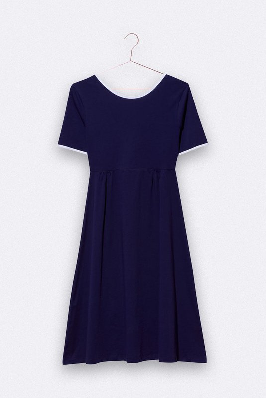 Enea jurk in violetblauw met witte bies voor dames
