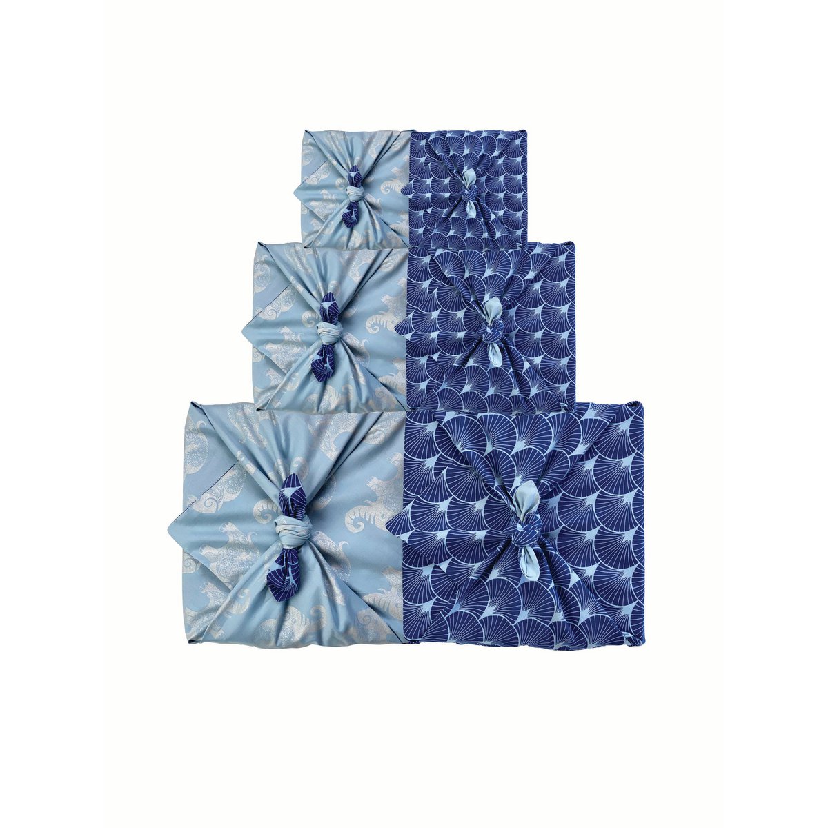 Furoshiki Gavepapir Sky Elephants & Indigo Fans Stofgaveindpakning - Dobbeltsidet (vendbar)