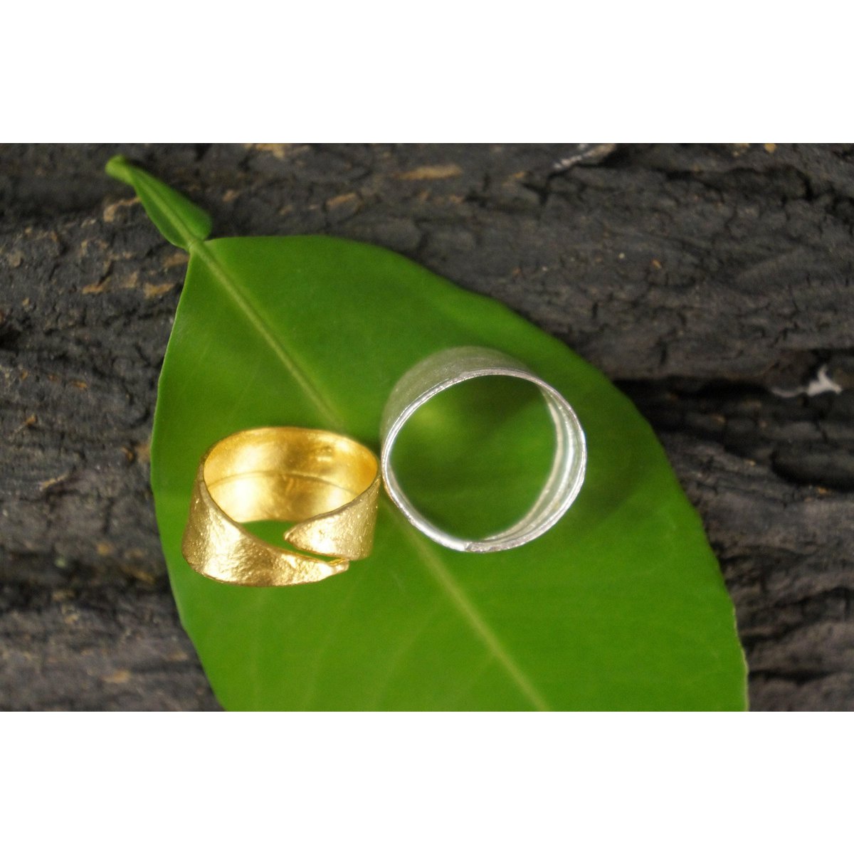 Gold-Silber-Blatt-Ring, vergoldeter Sterling-Silber-Schmuck, Geschenk für Sie, Olivenblatt-Band, handgefertigter Schmuck, Geschenk für Frauen, Statement-Ring