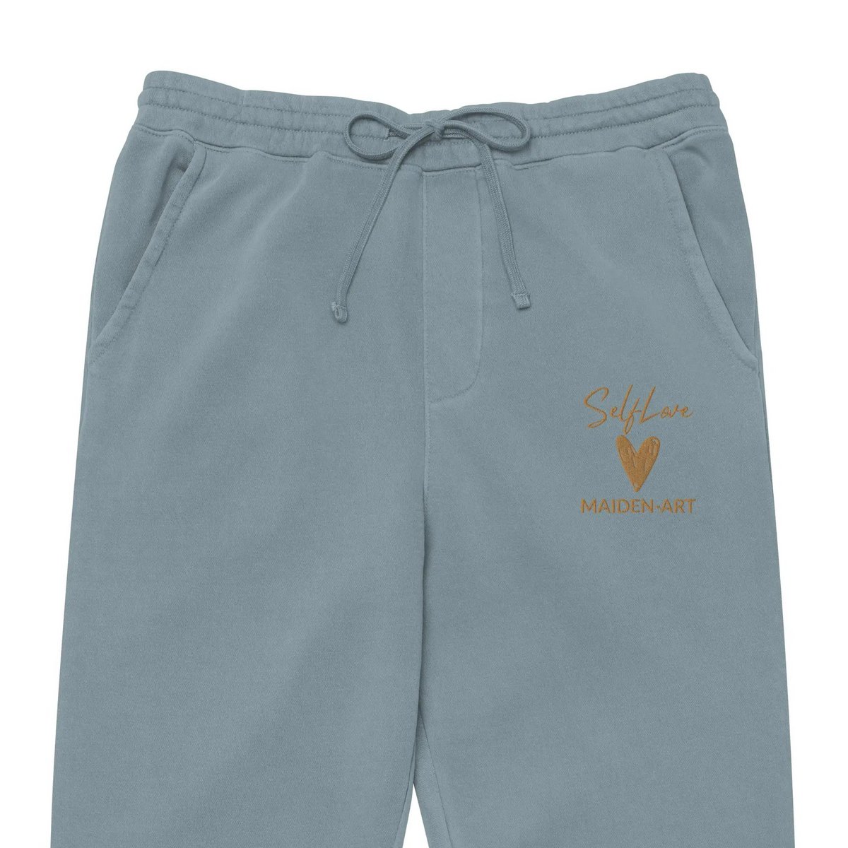 Self Love Unisex barwione pigmentowo spodnie dresowe z haftem w kolorze starego złota - spodnie dresowe unisex