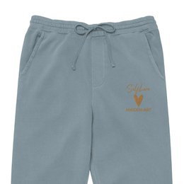 Self Love Unisex barwione pigmentowo spodnie dresowe z haftem w kolorze starego złota - spodnie dresowe unisex