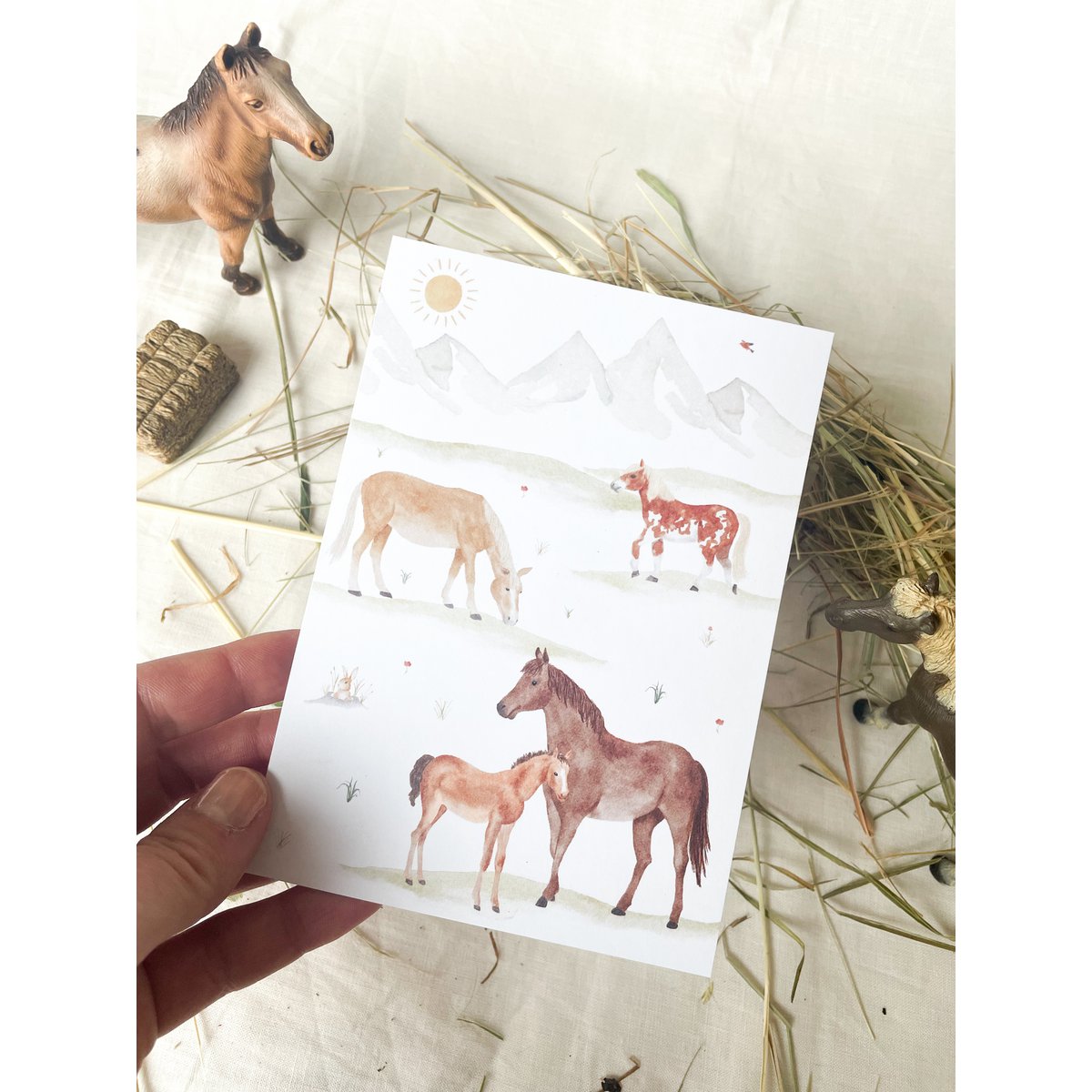 Ansichtkaart "Paarden" P_86 | Kinderen | Uitnodiging | Verjaardagsuitnodiging | Meisje | paard | Pony | Rijden | Kinderverjaardag | || HART & PAPIER