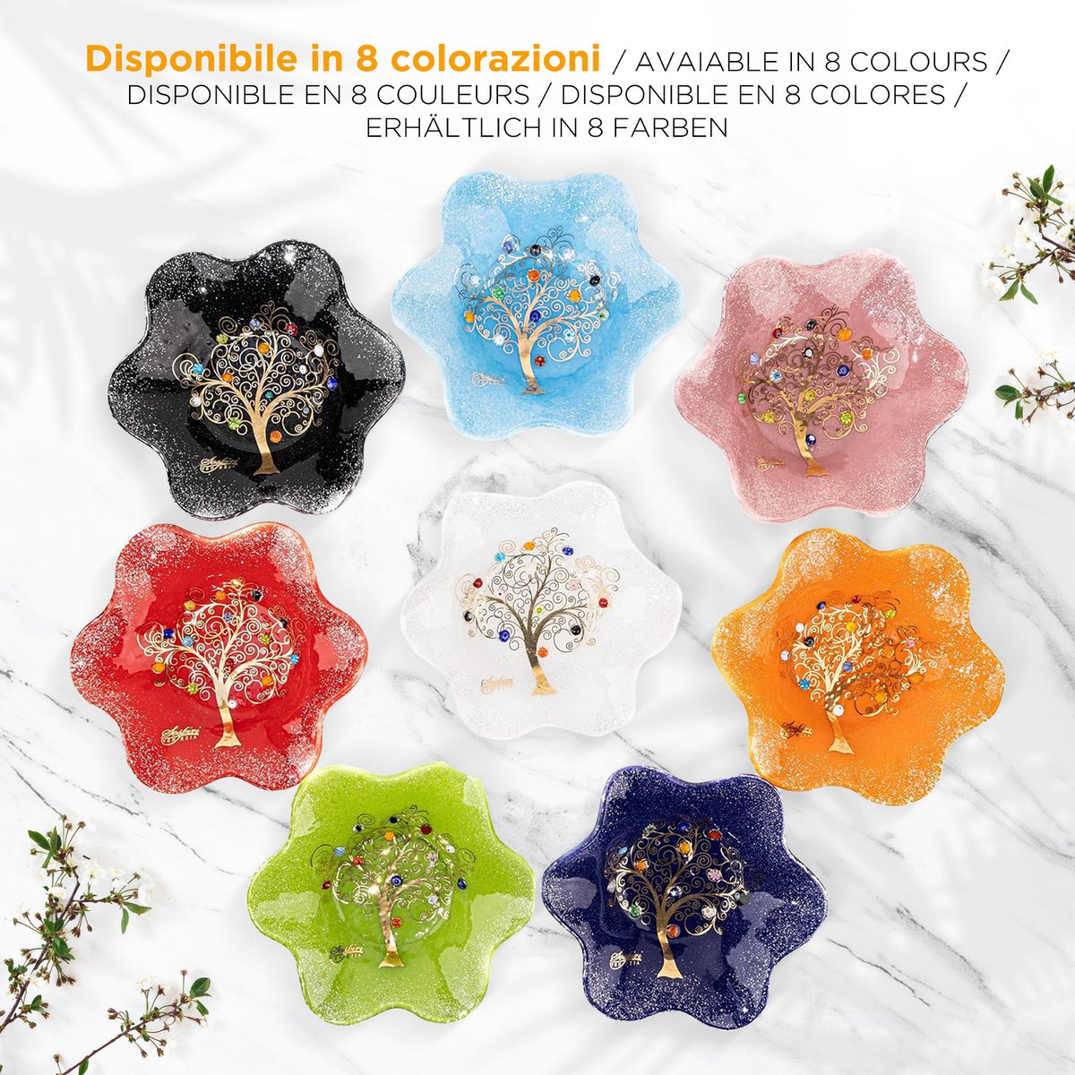 Murano Glass Flower Bowl, Geschenkidee, goldene Baumdekoration und Murano Murrine