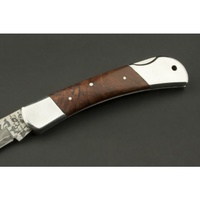 IZUMI ICHIAGO Big Fox Folder, navaja de bolsillo fabricada en acero japonés VG-10 Damasco con funda de piel
