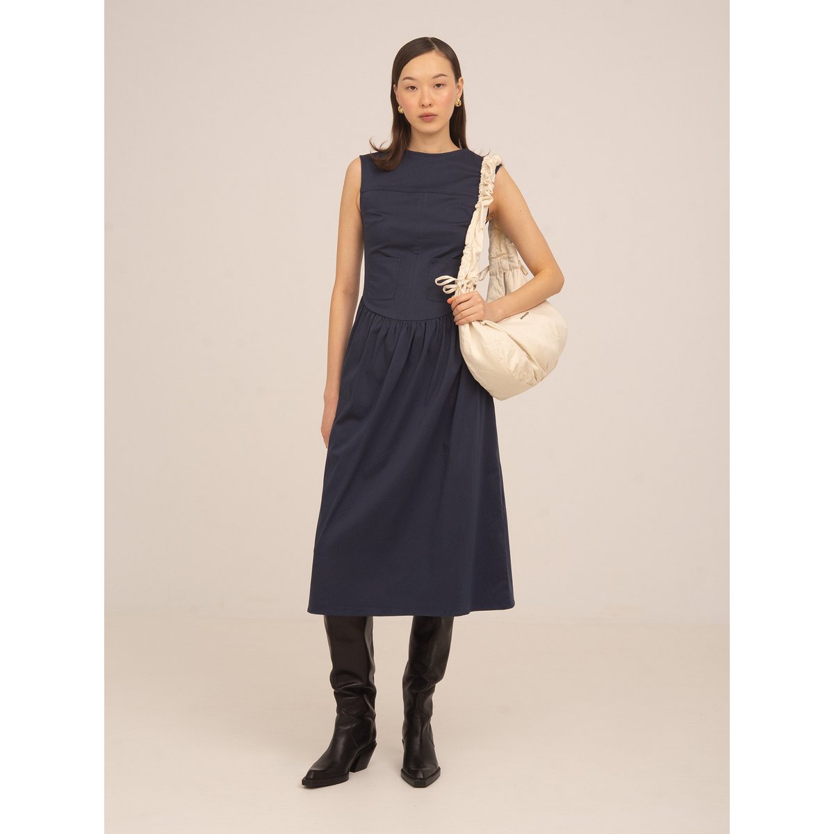 Frame blauwe midi-jurk
