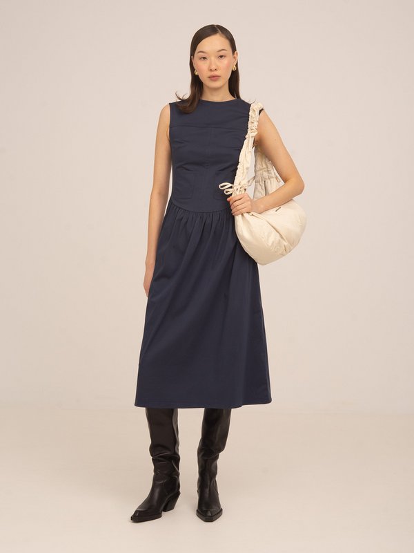 Frame blauwe midi-jurk