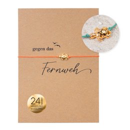 Bracciale su carta - Tartaruga Oro - Contro la voglia di viaggiare - Ciondolo placcato oro 24K - Macrame - Carta riciclata DIN A6 - Collezione marittima